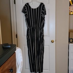 Time & Tru Black Striped Cotton Jumpsuit